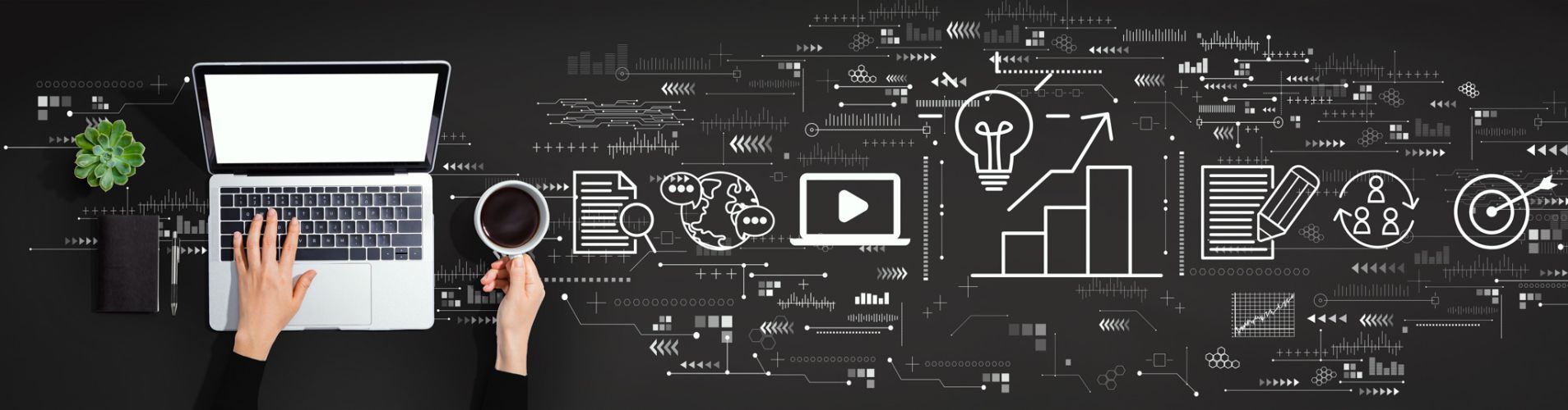 Content marketing concept with person using laptop computer